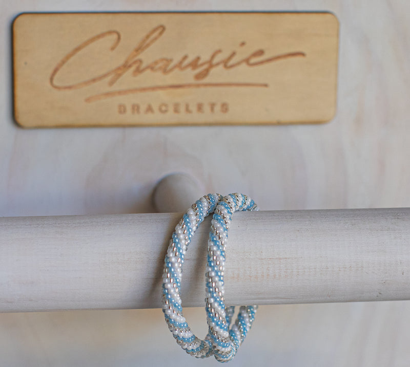 Charlotte Silver/Blue" Roll - On Bracelet – Chausie