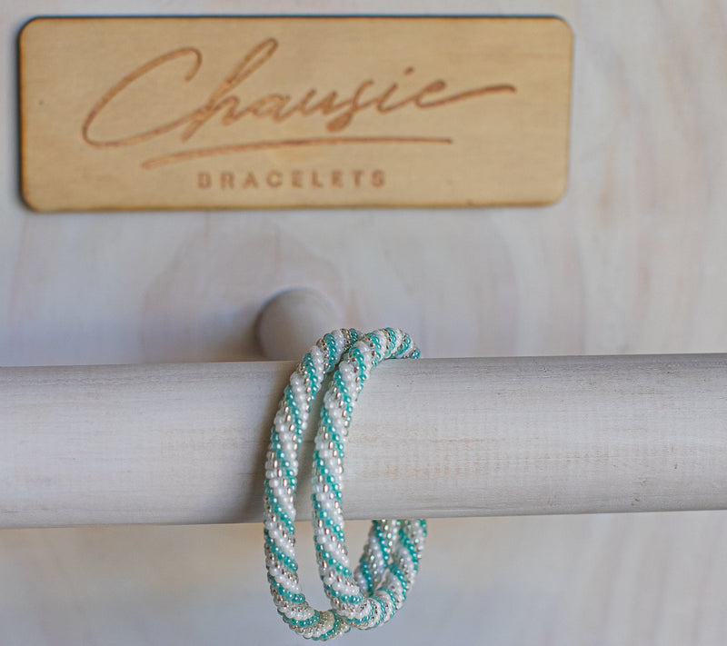 "Charlotte Silver/Sea Green" Roll - On Bracelet