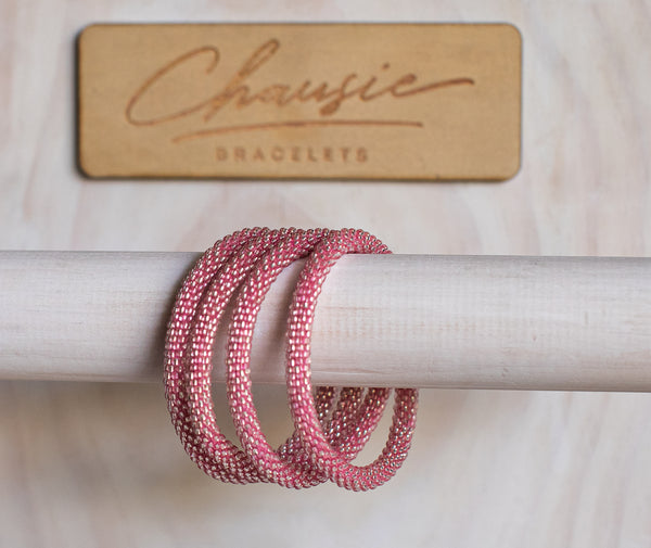 Silver Lined Pink Roll - On Bracelet