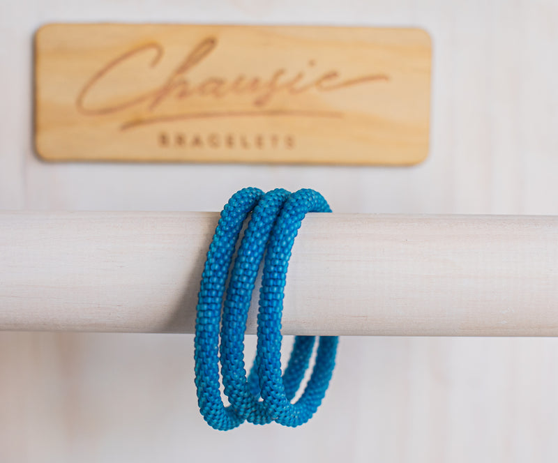 Turquoise Frosted Blue Roll - On Bracelet