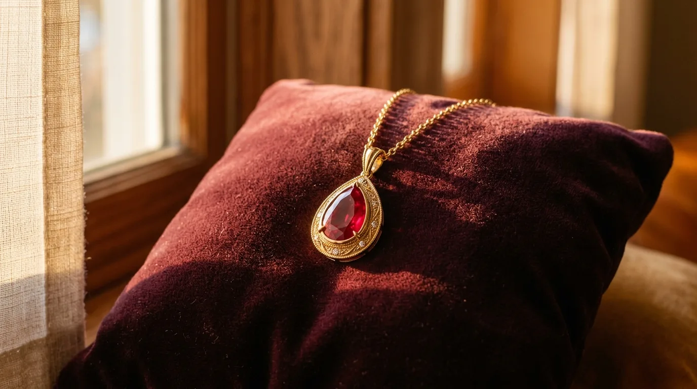 Pendentif rubis serti en or jaune 18 carats sur écrin