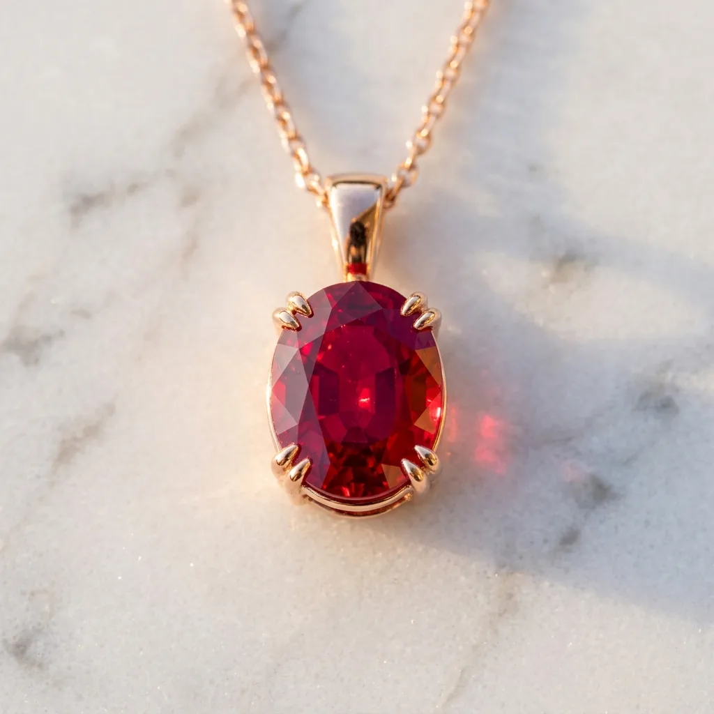 Pendentif rubis taille ovale sertissage griffes en or rose