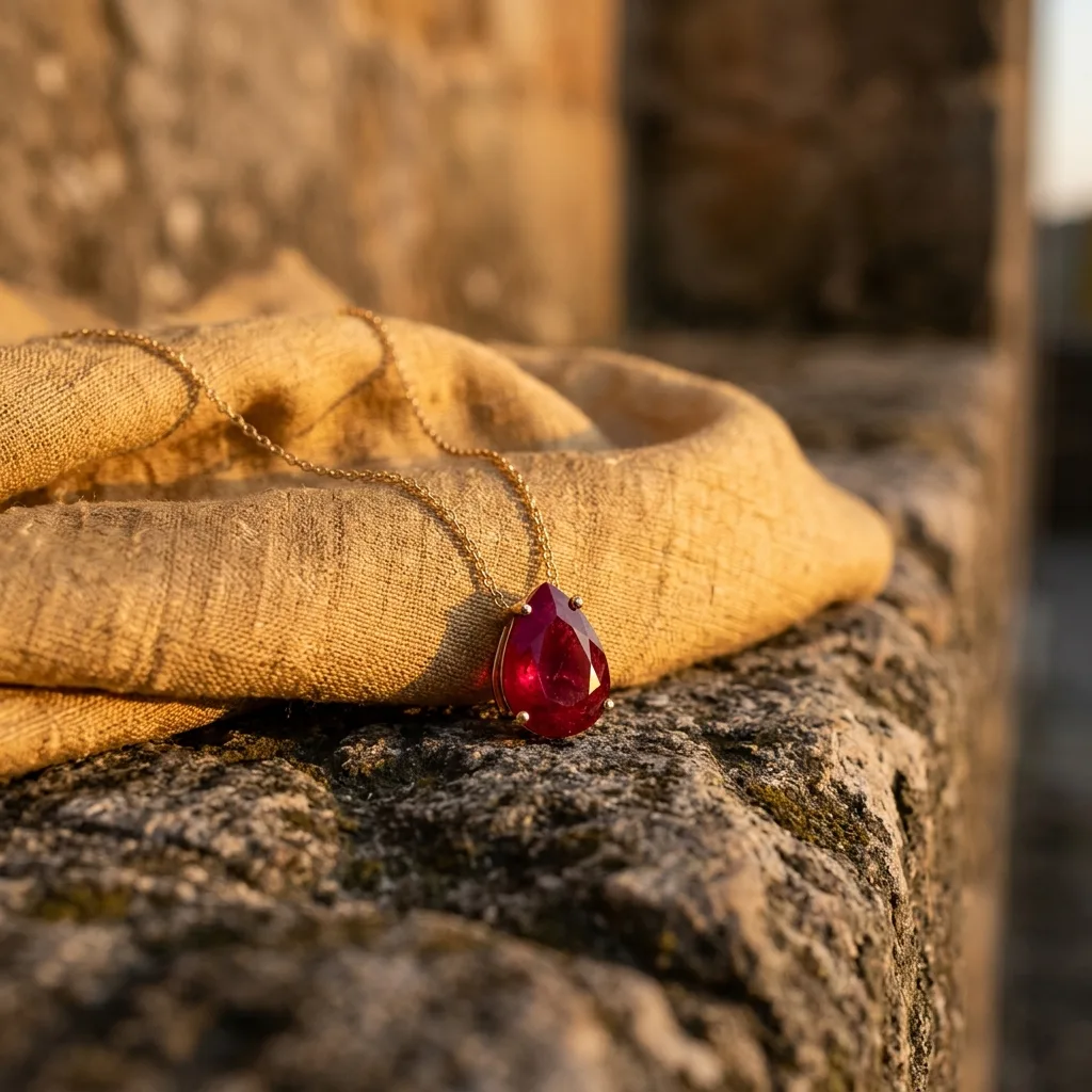 Collier maille forçat avec pendentif rubis sang de pigeon