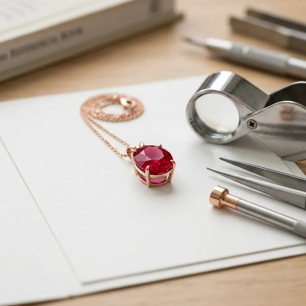 Rubis de Mozambique certifié sur pendentif en or rose